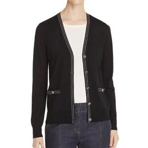 Tory Burch Madeline Black Merino Wool Cardigan Size S